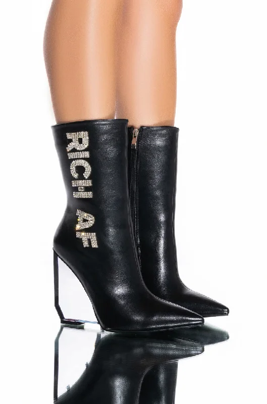 Women's Lace - Trimmed Knee - High Boots in Ivory for a Feminine and Elegant EnsembleAZALEA WANG LAVISH RHINESTONE WEDGE BOOTIE IN BLACK Women's Lace - Trimmed Knee - High Boots in Ivory for a Feminine and Elegant EnsembleAZALEA WANG LAVISH RHINESTONE WEDGE BOOTIE IN BLACK