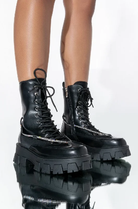 Women's Thigh - High Stretch Boots in Black for a Sexy and Alluring OutfitAZALEA WANG ON THE MOVE FLATFORM BOOTIE IN BLACK Women's Thigh - High Stretch Boots in Black for a Sexy and Alluring OutfitAZALEA WANG ON THE MOVE FLATFORM BOOTIE IN BLACK