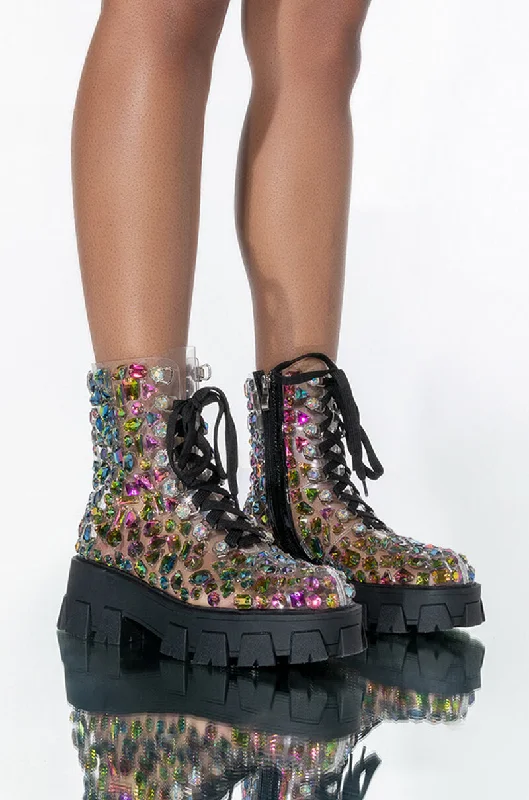 Women's Fur - Trimmed Snow Boots in White for a Stylish and Practical Winter ChoiceAZALEA WANG THIN ICE FLATFORM BOOTIE IN BLACK MULTI Women's Fur - Trimmed Snow Boots in White for a Stylish and Practical Winter ChoiceAZALEA WANG THIN ICE FLATFORM BOOTIE IN BLACK MULTI