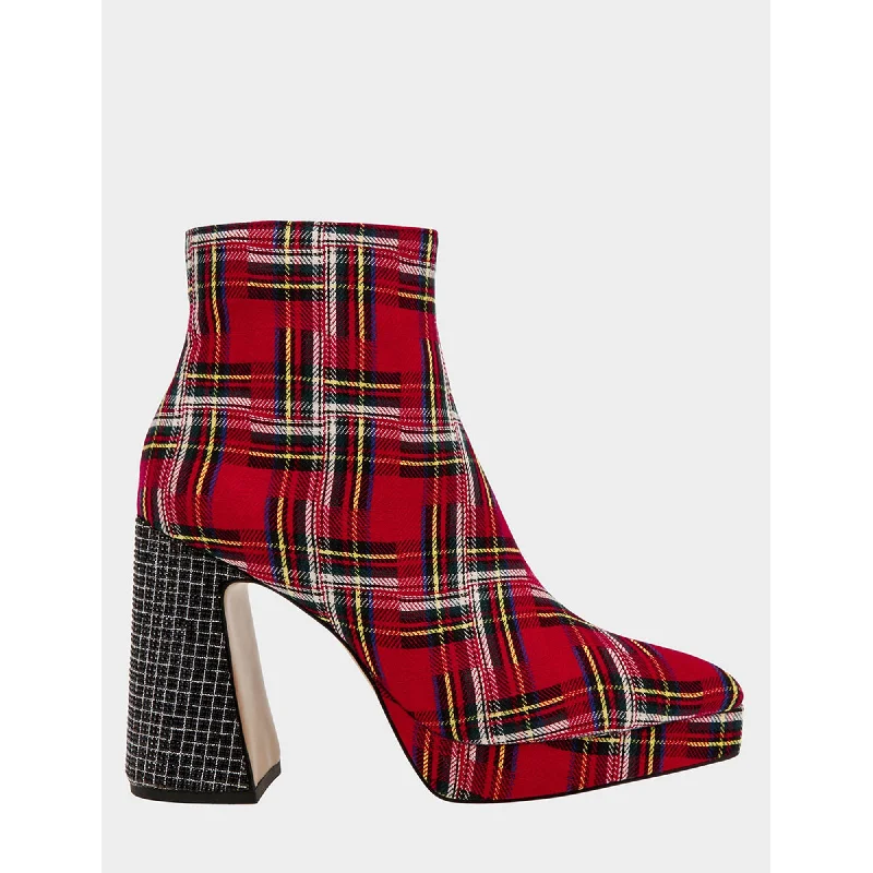 Plus Size Women's Block - Heeled Ankle Boots in Red for a Bold and Chic StatementRaylan Red Plaid Plus Size Women's Block - Heeled Ankle Boots in Red for a Bold and Chic StatementRaylan Red Plaid