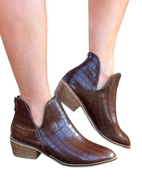 Women's Glitter - Embellished Ankle Boots in Gold for a Sparkly Party LookVanish Crocodile Bootie In Dark Brown Women's Glitter - Embellished Ankle Boots in Gold for a Sparkly Party LookVanish Crocodile Bootie In Dark Brown