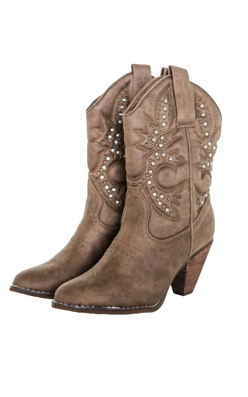 Women's Leather Motorcycle Boots in Dark Brown with Silver Hardware for a Cool Biker LookWomen's Houston Western Boots In Taupe Women's Leather Motorcycle Boots in Dark Brown with Silver Hardware for a Cool Biker LookWomen's Houston Western Boots In Taupe