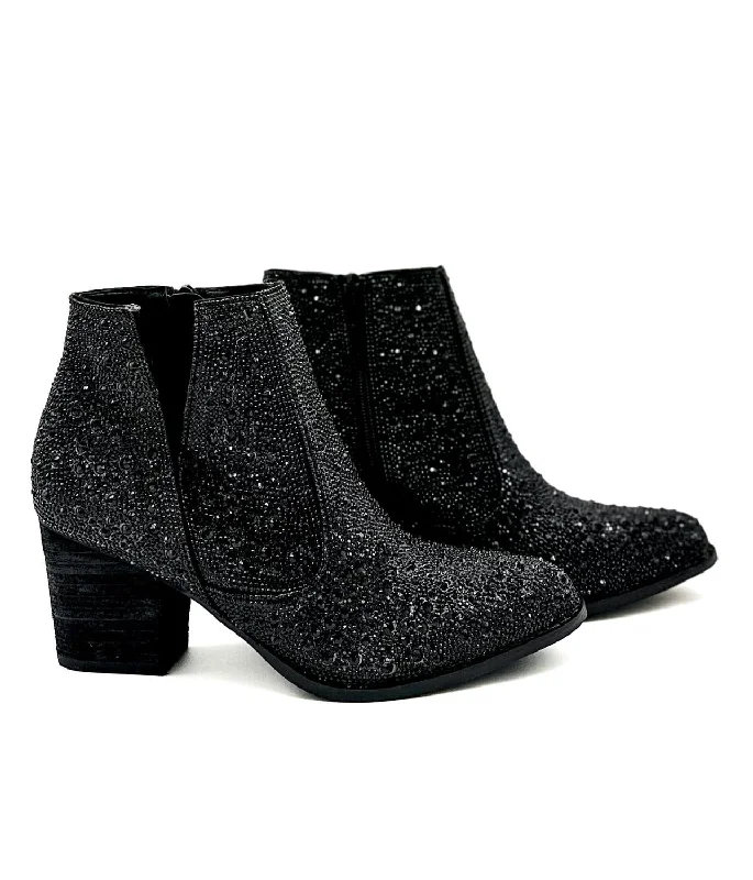 Women's Glitter - Embellished Ankle Boots in Gold for a Sparkly Party LookWomen's Shine Star Rhinestone Bootie In Black Women's Glitter - Embellished Ankle Boots in Gold for a Sparkly Party LookWomen's Shine Star Rhinestone Bootie In Black